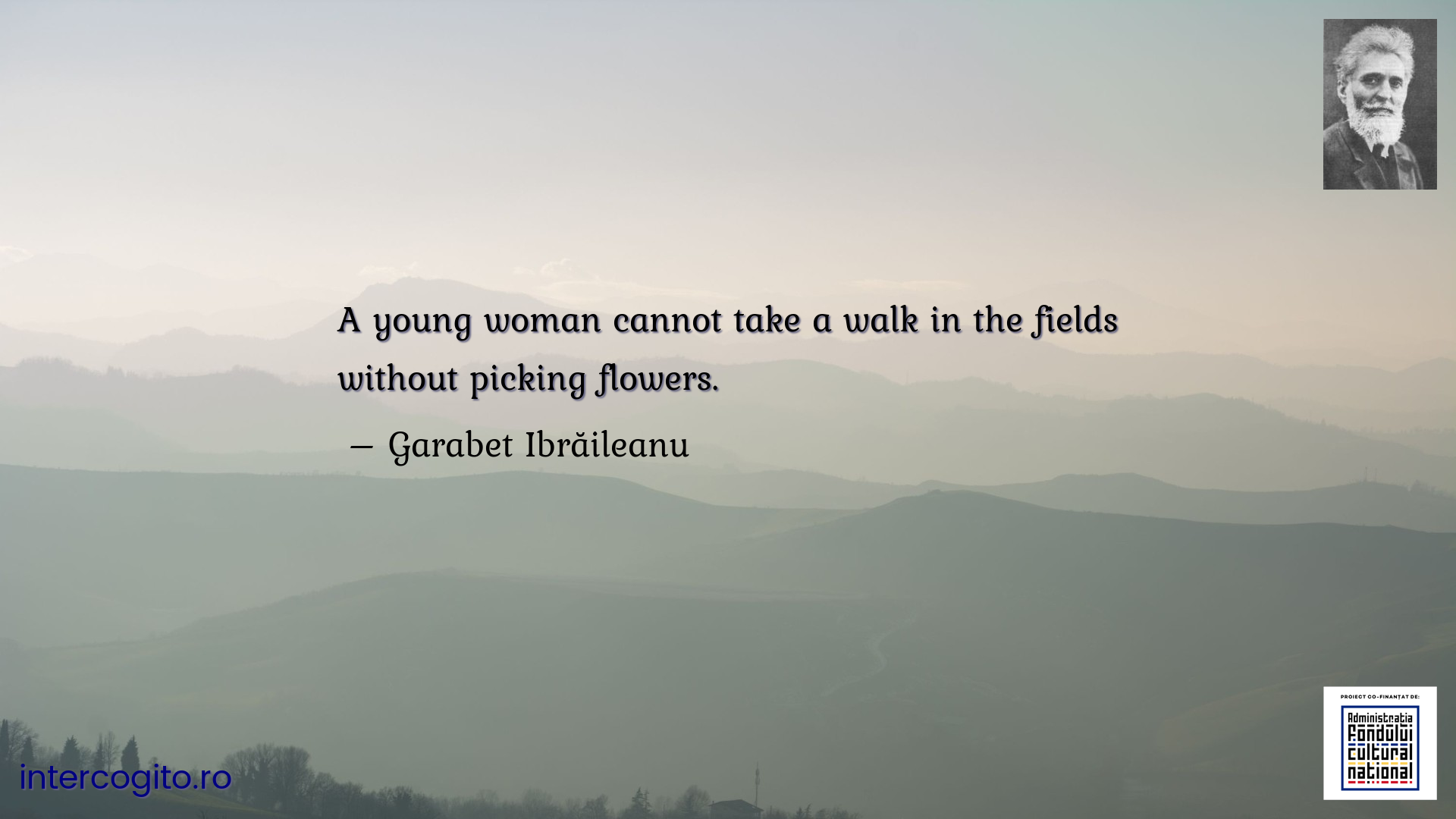A young woman cannot take a walk in the fields without picking flowers.