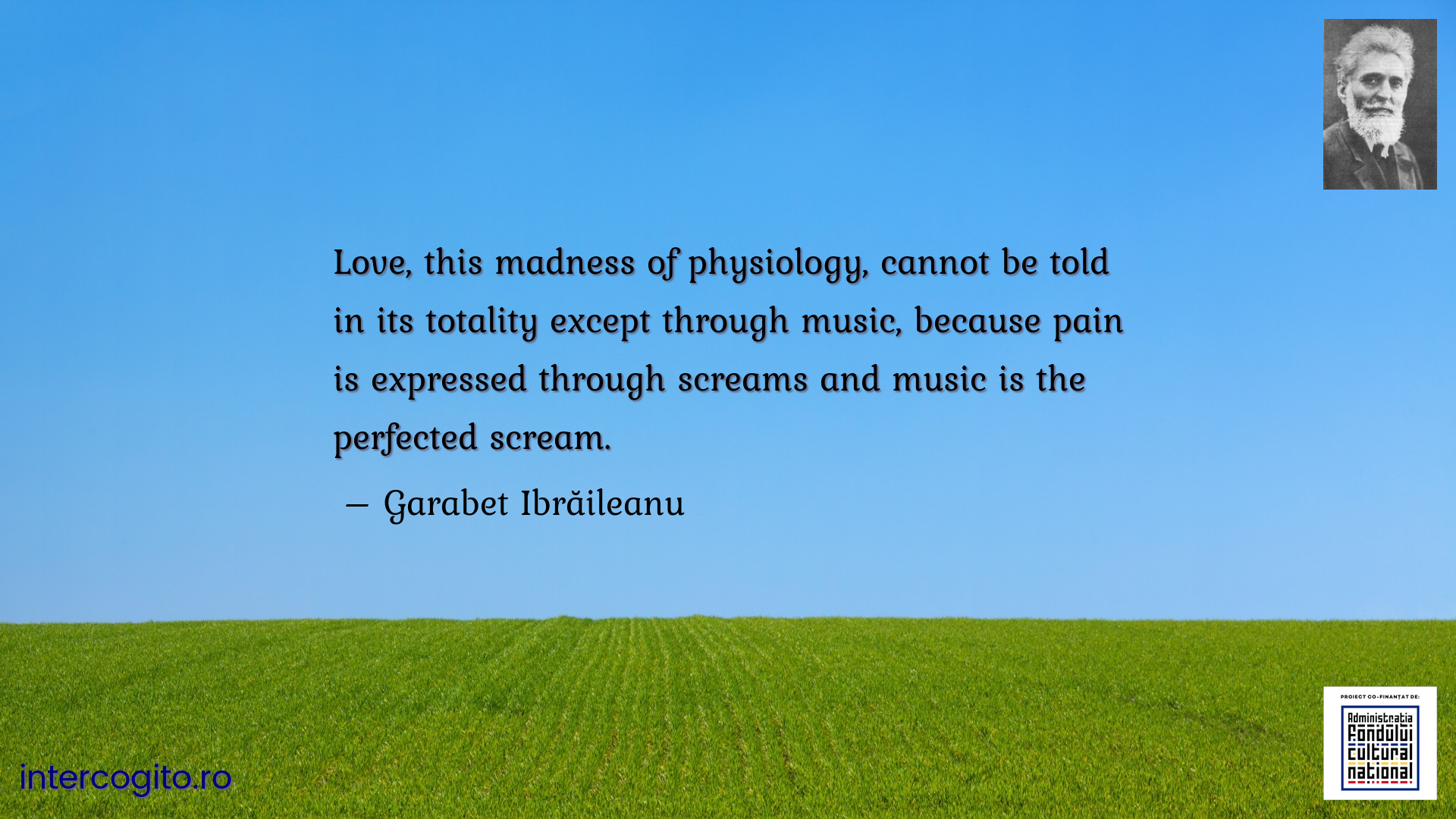 Love, this madness of physiology, cannot be told in its totality except through music, because pain is expressed through screams and music is the perfected scream.